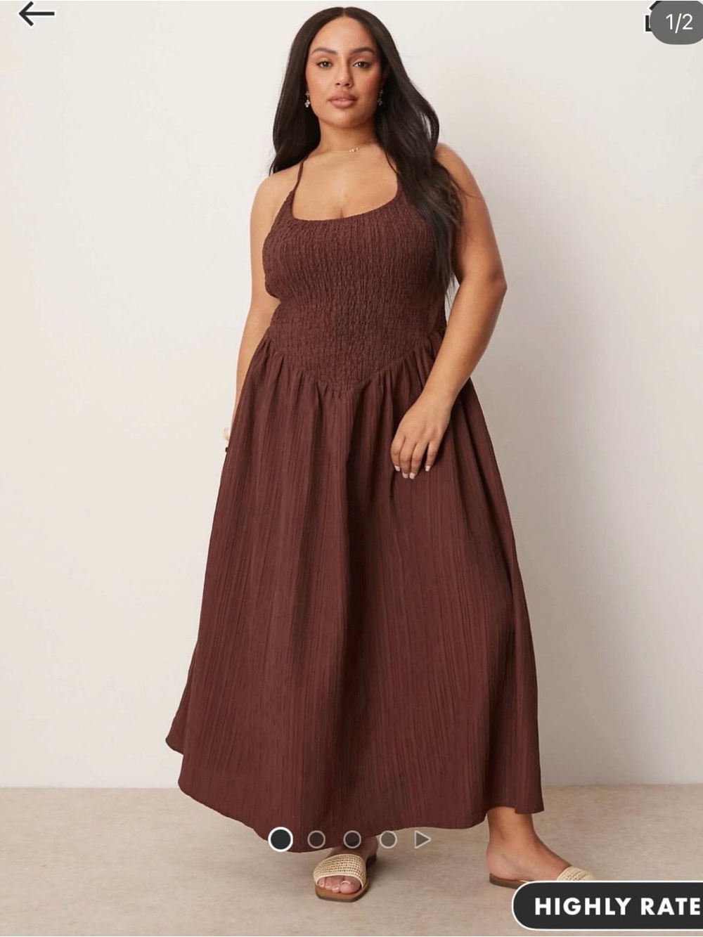 ASOS Curve Chocolate Brown Smocked Maxi Dress